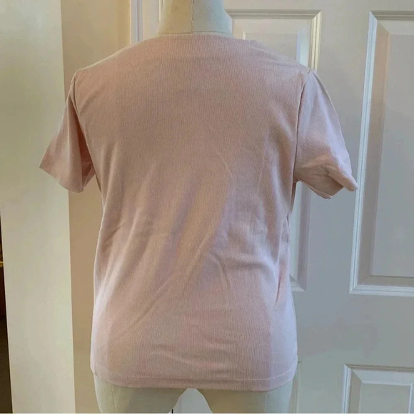 ORVIS T-shirt  Asymmetric Neck Shirt Womens Large Short Sleeve Lt Pink Ribbed - Picture 4 of 8